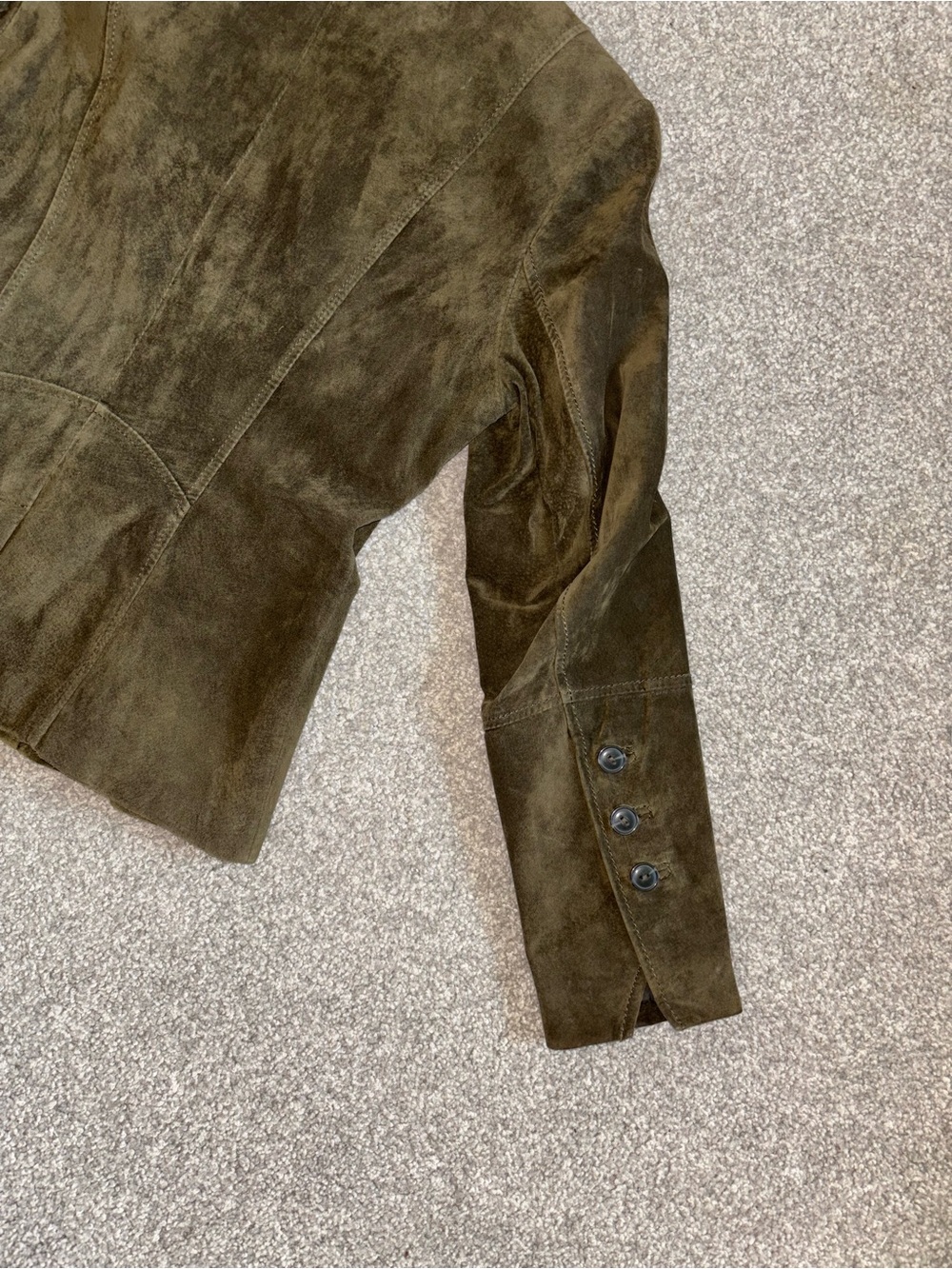 SizeS-100%GenuineLeather-DANIER-Y2K Women's Olive Suede Blazer Jacket - Picture 9 of 10